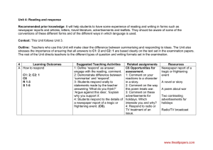 Unit 4: Reading and response Recommended prior knowledge: It