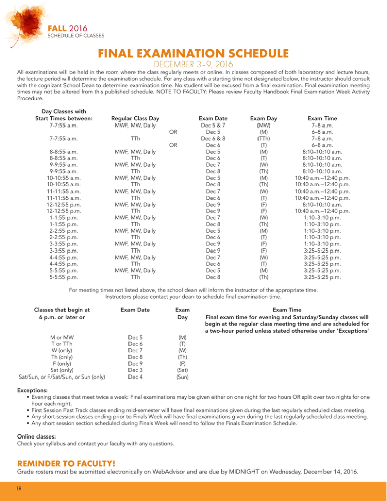 FINAL EXAMINATION SCHEDULE