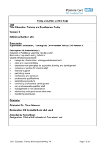 Policy Document Control Page Title Title: Education, Training and