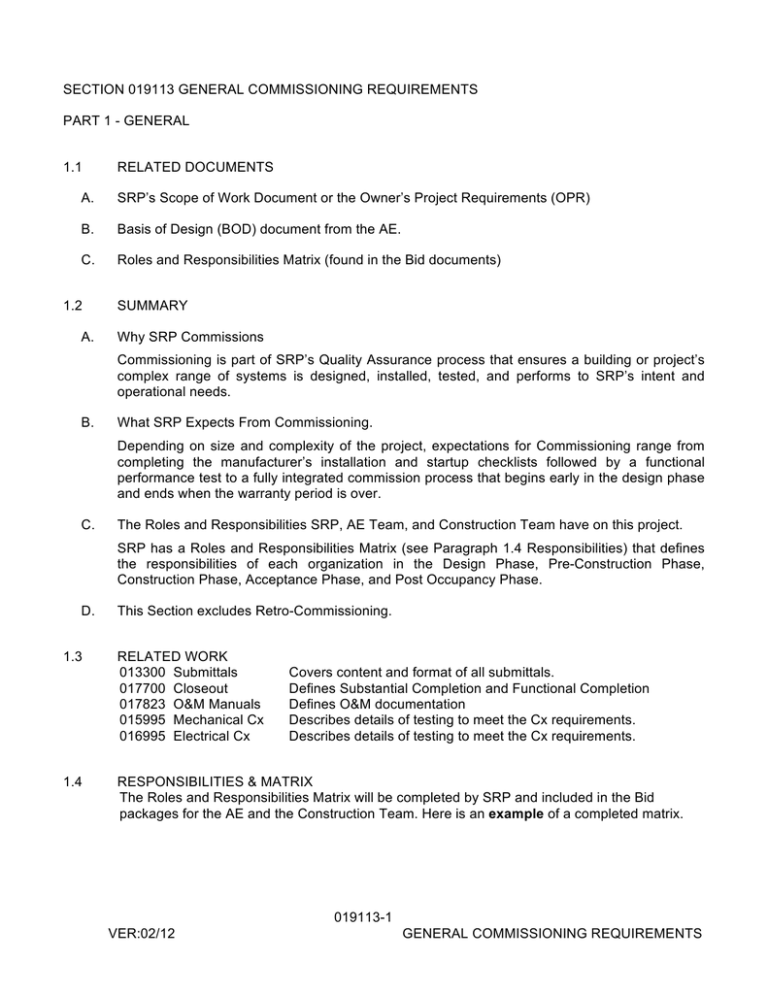 019113 General Commissioning Requirements