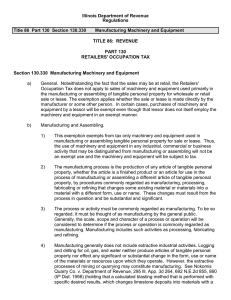 Title 86 Part 130 Section 130.330 Manufacturing Machinery and