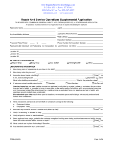 Repair And Service Operations Supplemental Application