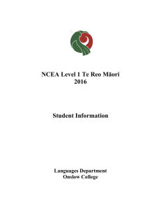 NCEA Level 1 Te Reo Māori 2016 Student Information