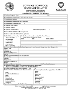Norwood Board of Health Application