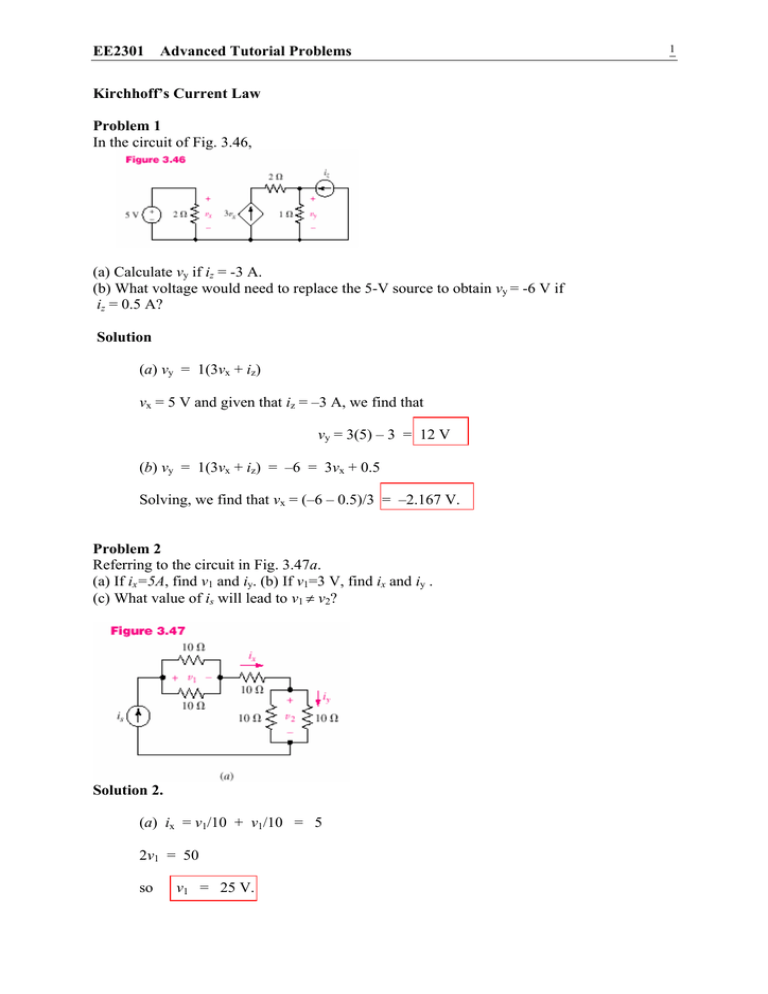 Ee2301 Advanced Tutorial Problems Kirchhoff S Current Law