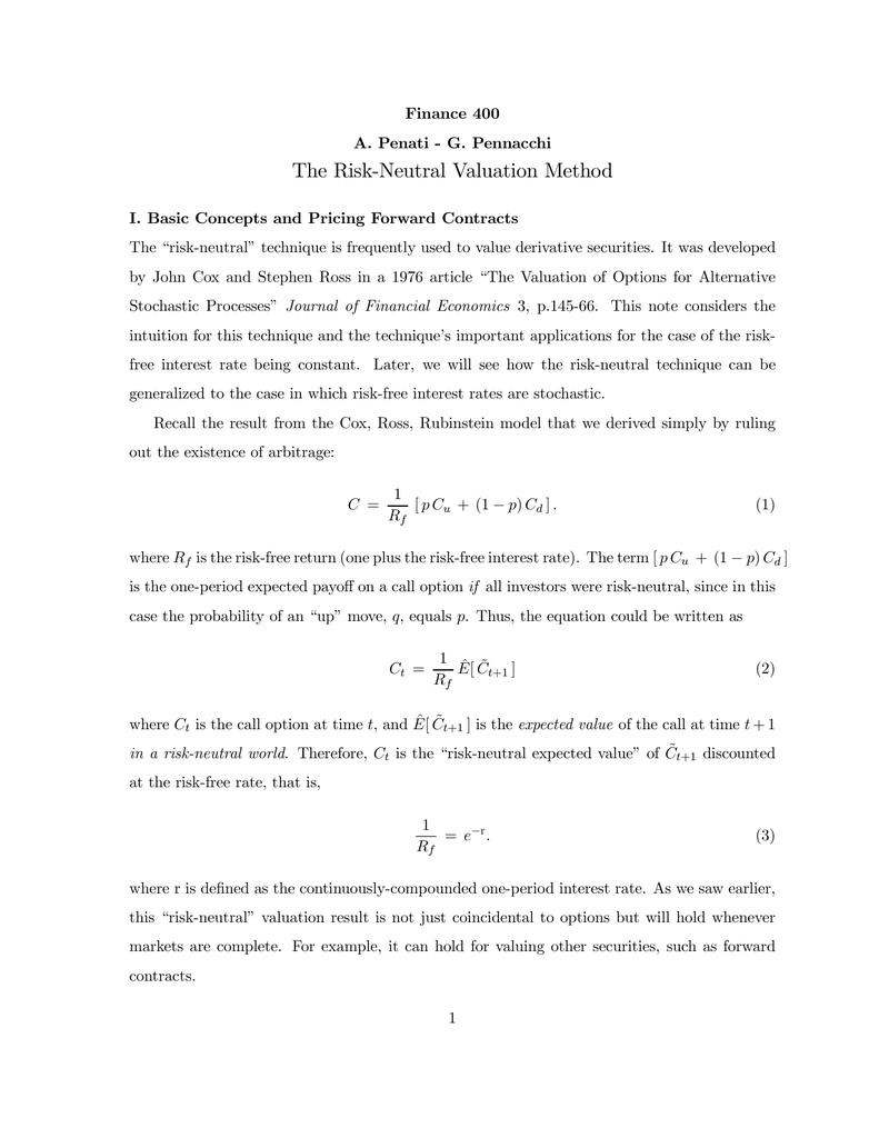 15 The Risk Neutral Valuation Method