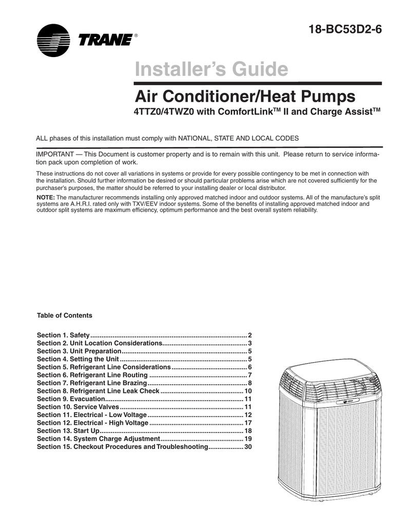 Trane Heat Pump Charging Chart