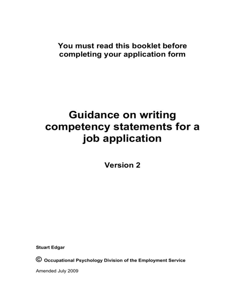 Guidance on writing competency statements for a job application
