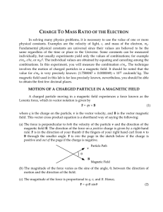 charge to mass ratio of the electron motion of a charged particle in a