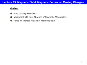 Lecture 13. Magnetic Field, Magnetic Forces on Moving Charges.