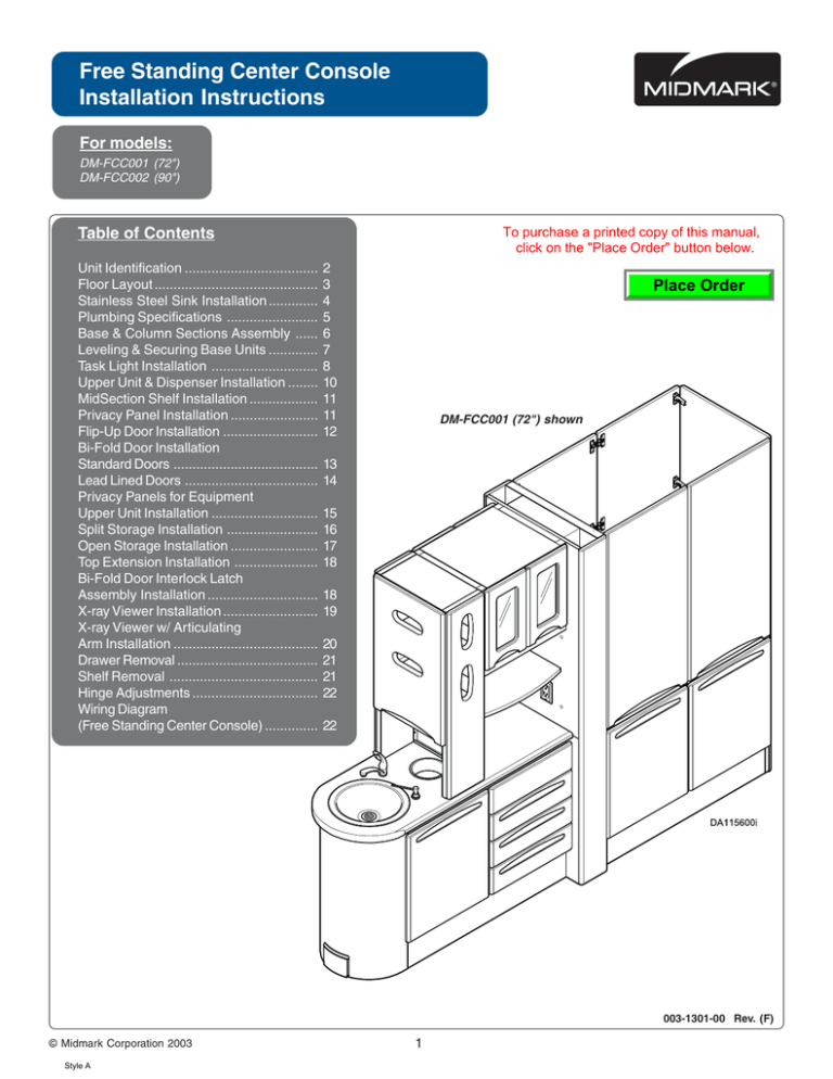 Free Standing Center Console Installation Instructions