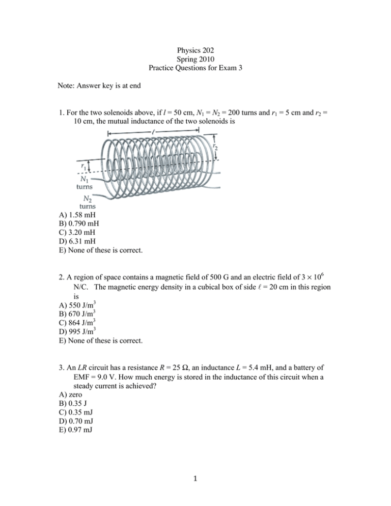 Practice Questions For Exam 3 Phys 2 1