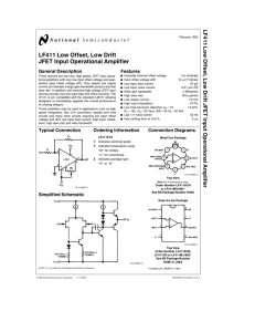 LF411 Low Offset Low Drift JFET Input Operational Amplifier
