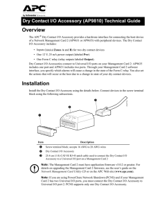 Dry Contact I/O Accessory (AP9810) Technical Guide