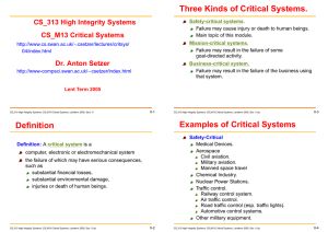 Definition Three Kinds of Critical Systems. Examples of Critical