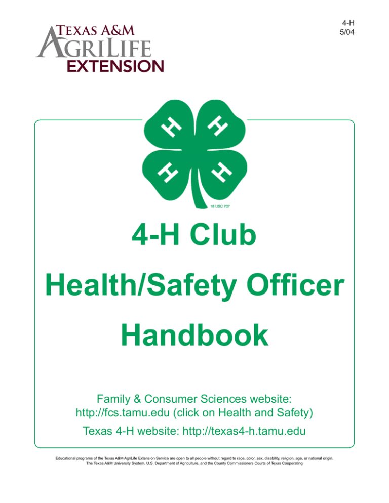 4-H Club Health/Safety Officer Handbook