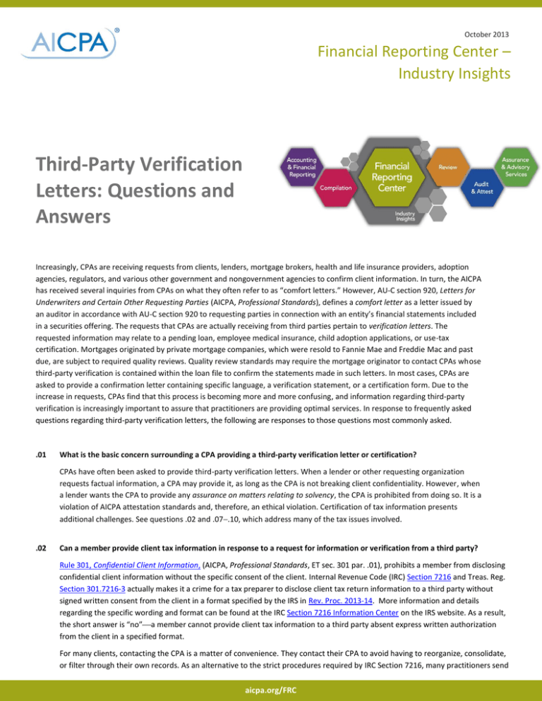 Third Party Verification Letters Questions And Answers