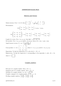 ADEDEX428 Formula Sheet Matrices and Vectors Matrix inverses: If