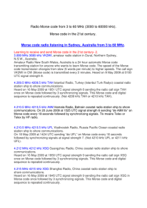 Radio Morse code from 3 to 60 MHz (3000 to 60000 kHz). Morse