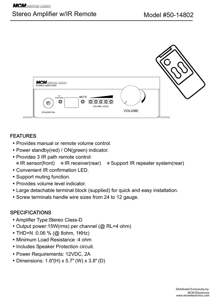 Manual For 15w X 2ch Amplifier With Ir Remote