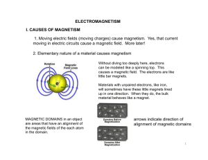 ELECTROMAGNETISM I. CAUSES OF MAGNETISM 1. Moving