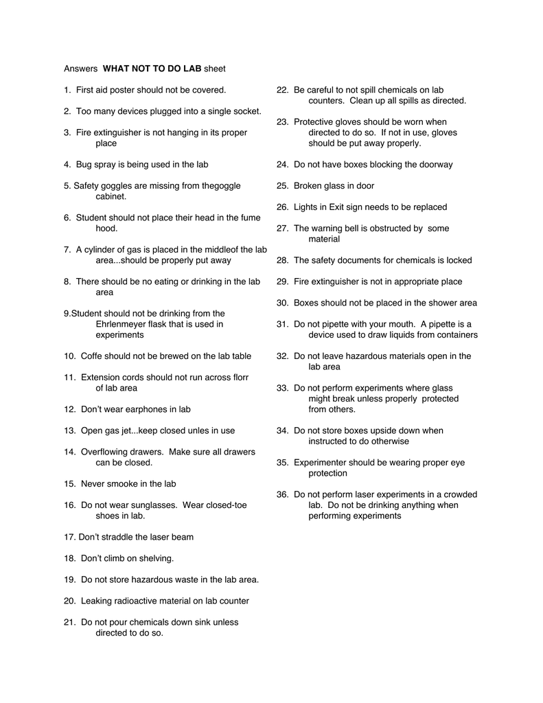 Lab Safety Cartoon Worksheet Answers