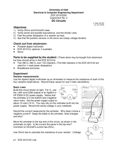 DC Circuits Objectives Check out from stockroom: Experiment