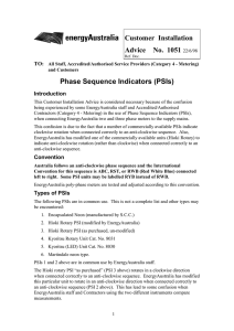 Phase Sequence Indicators (PSIs) Customer Installation Advice No