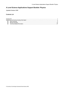 A Level Science Applications Support Booklet: Physics