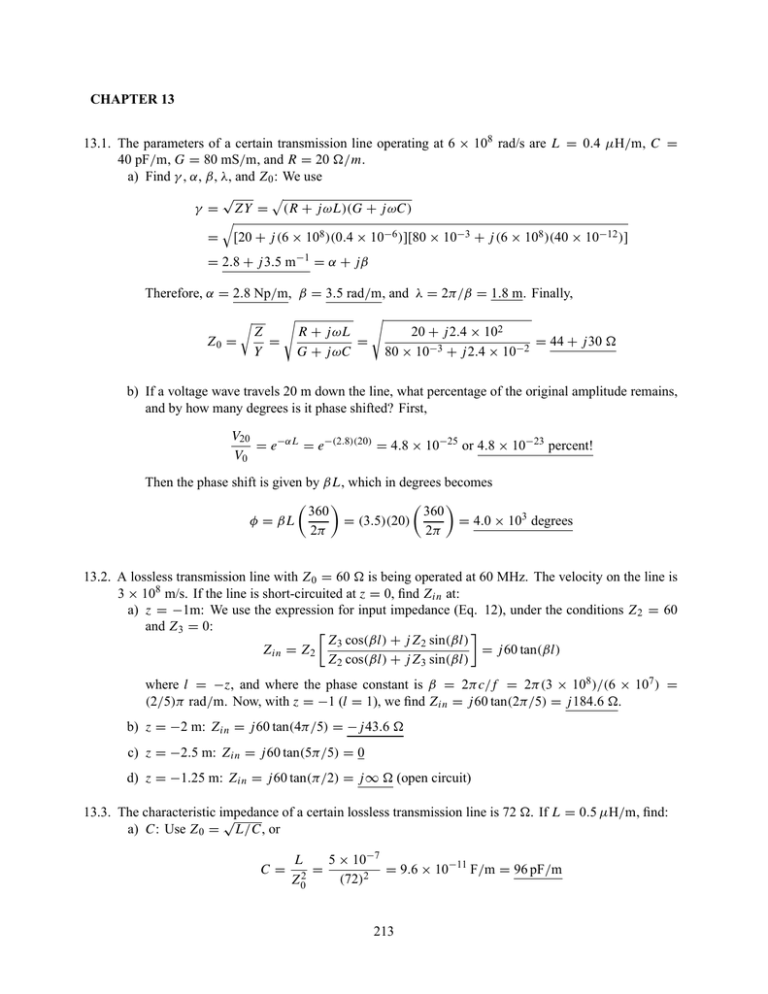 Chapter 13 13 1 The Parameters Of A Certain Transmission Line