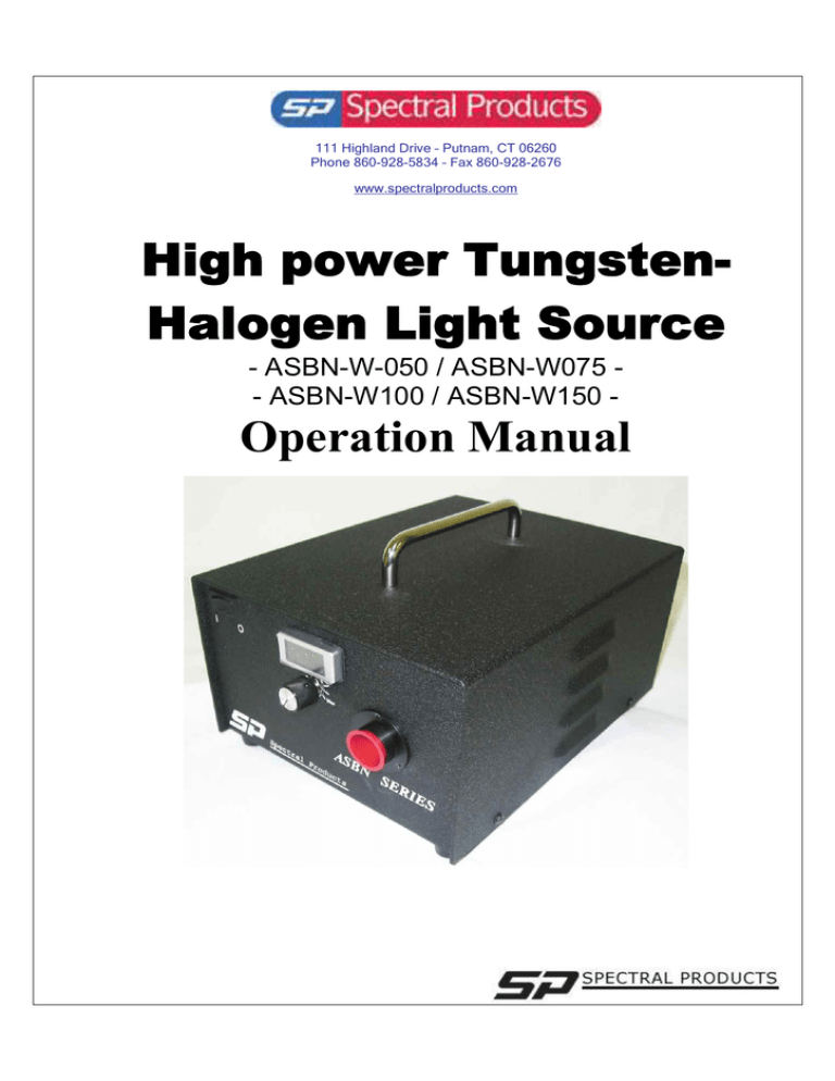High power Tungsten Halogen Light Source Operation Manual