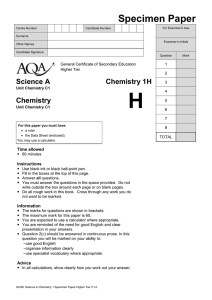 Chemistry: Specimen question paper
