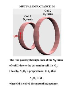 MUTUAL INDUCTANCE M Coil 2 N turns Coil 1 N turns i (t) The flux