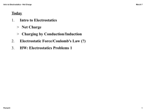 Today 1. Intro to Electrostatics > Net Charge > Charging by