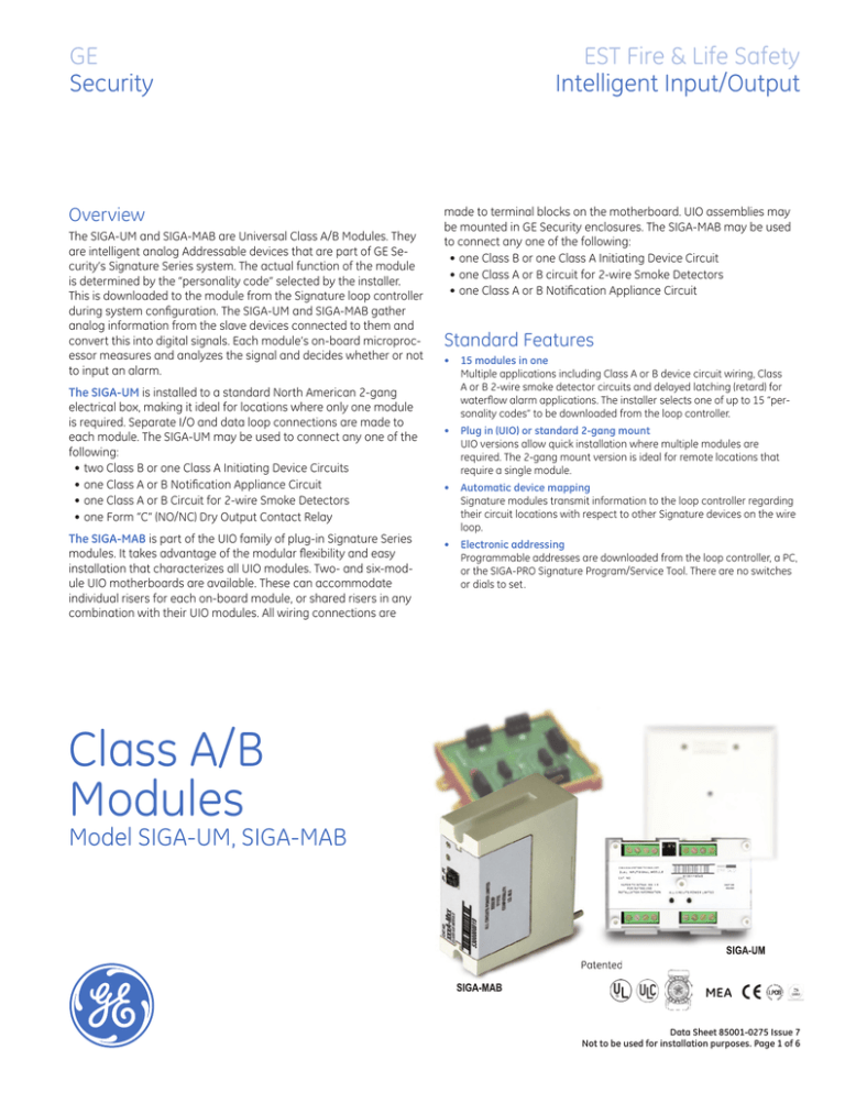 Data Sheet 85001-0275 -- Class A, B Signal Modules