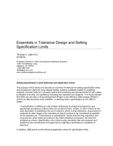 Essentials in Tolerance Design and Setting Specification Limits