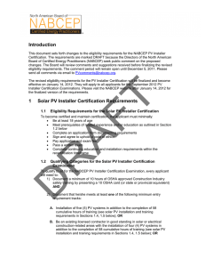Introduction 1 Solar PV Installer Certification Requirements