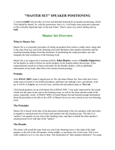 "MASTER SET" SPEAKER POSITIONING Master Set Overview