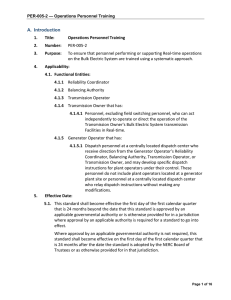 A. Introduction 1. Title: Operations Personnel Training 2. Number