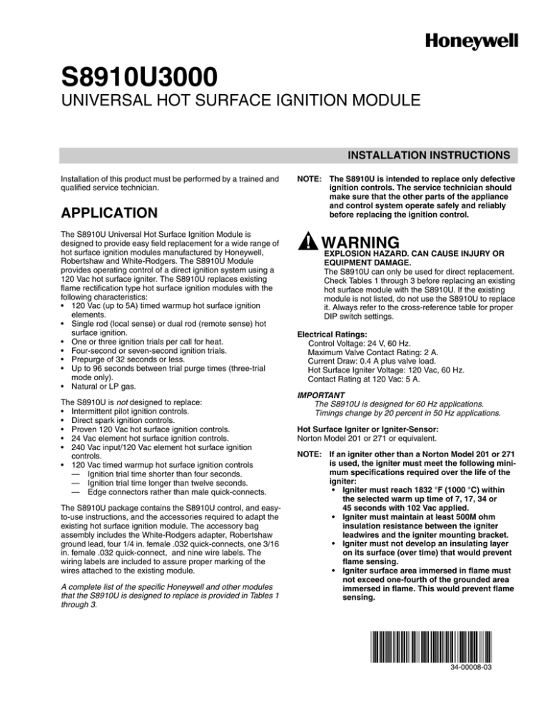 s8910u3000-universal-hot-surface-ignition-module