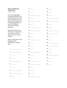 Rocks and Minerals Practice Test Answer Sheet Use the
