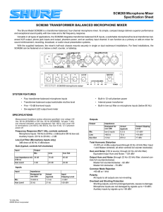 Shure SM268 Microphone Mixer Specification Sheet