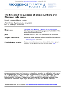 Riemann zeta zeros The first-digit frequencies of prime numbers and