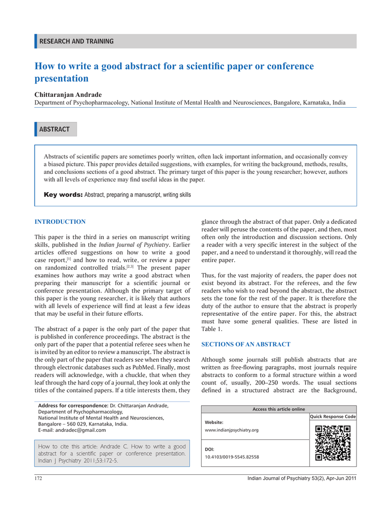 model of abstract for paper presentation