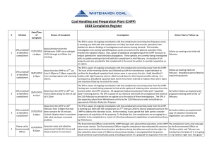 Coal Handling and Preparation Plant (CHPP) 2013 Complaints