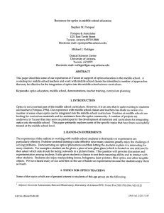 Resources for optics in middle school education