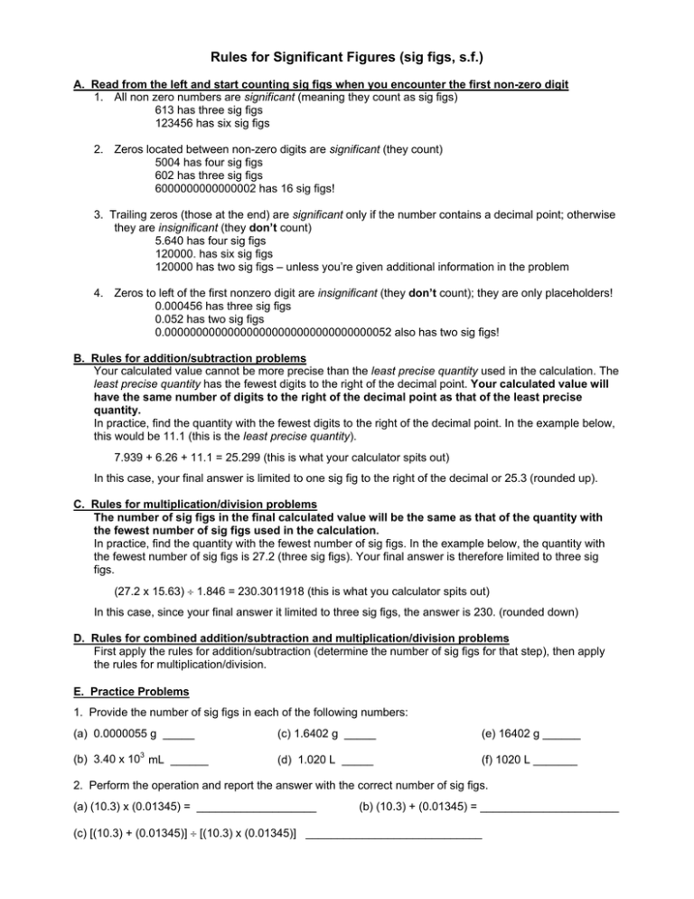 Rules For Significant Figures Sig Figs Sf