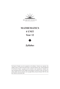 Mathematics 4 Unit Syllabus - Board of Studies Teaching and