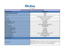 Technical Specifications of Hybrid Solar UPS Brainy - Su-Kam