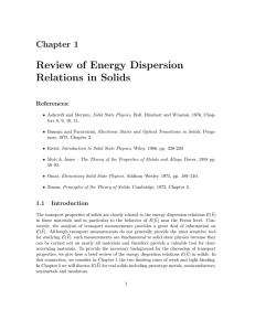 Review of Energy Dispersion Relations in Solids